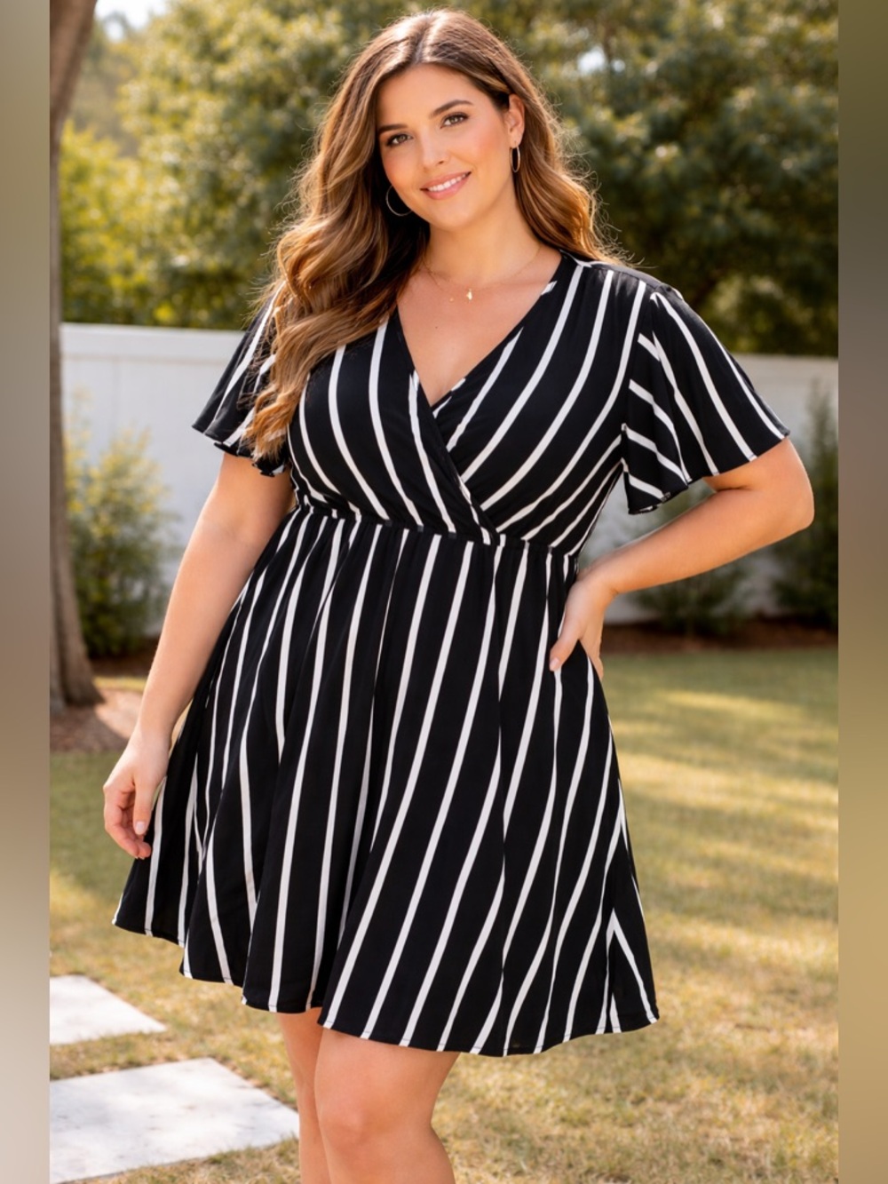 Black and White Vertical Stripe Mini Dress Size 1XL